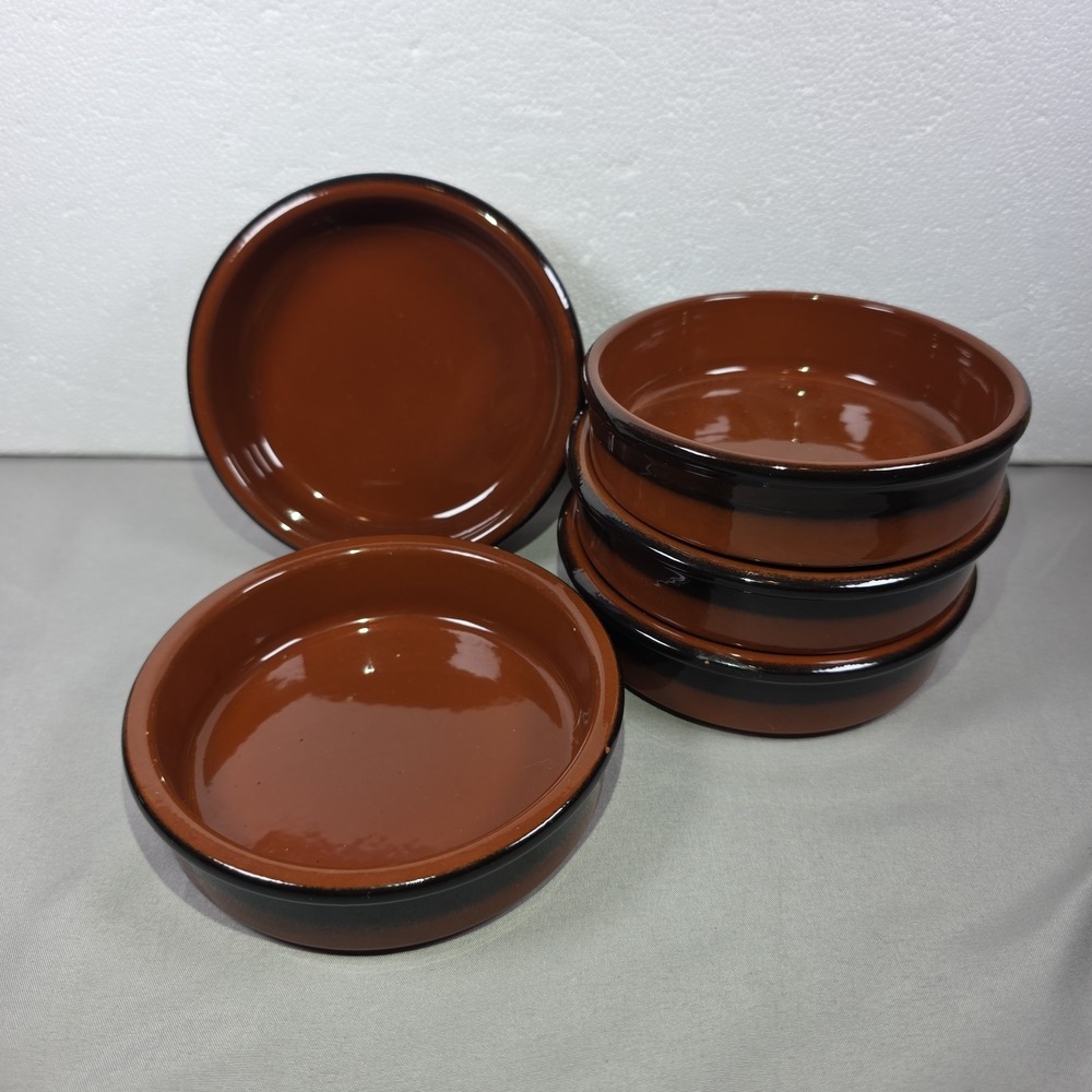 Cermer Terracotta Black Rim Ramekins Tapas Creme Brulee Bowls Set of 5 Brown